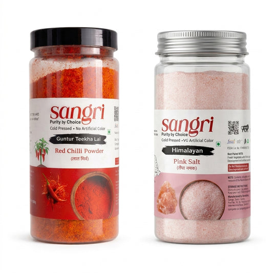 Sangri Spicy Essentials Combo | Guntur Teekha Lal Red Chilli 250g + Himalayan Pink Salt 600g