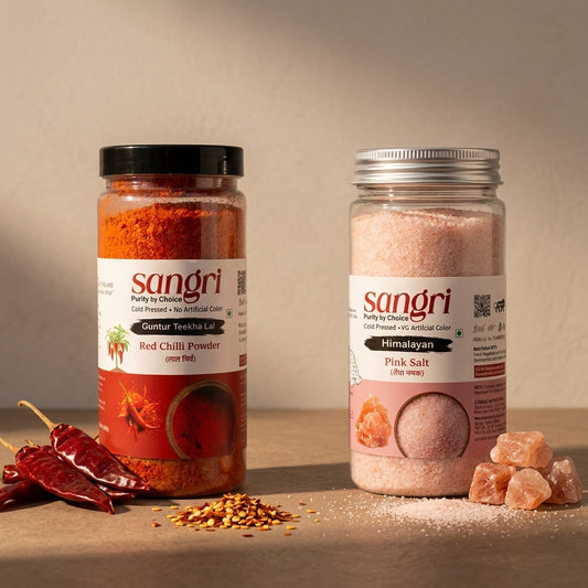 Sangri Spicy Essentials Combo | Guntur Teekha Lal Red Chilli 250g + Himalayan Pink Salt 600g