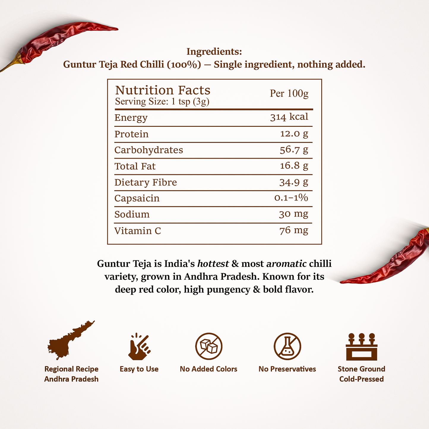 Guntur Surkh Lal Red Chilli Powder — Mild & Natural